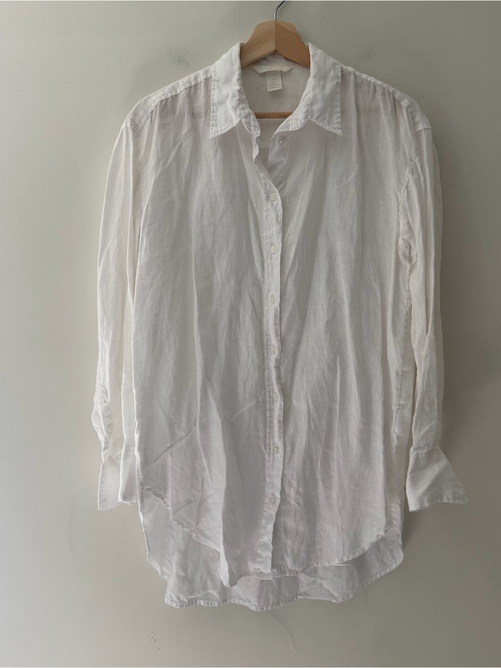 H&M Linen Shirt Button Down Oversized White Size Small Relaxed Coastal Classic